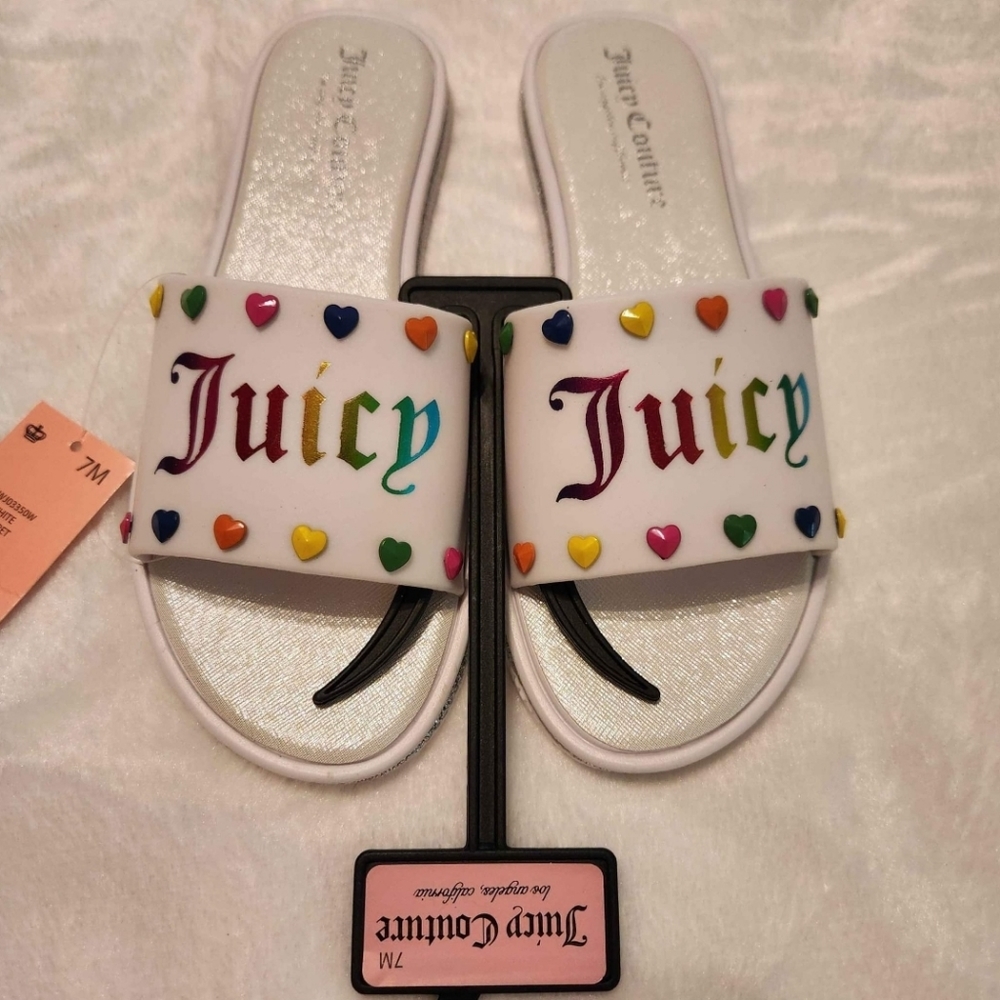 ❤️ NWT Juicy Couture White "You Bet" Slides Size 7 - Picture 4 of 4